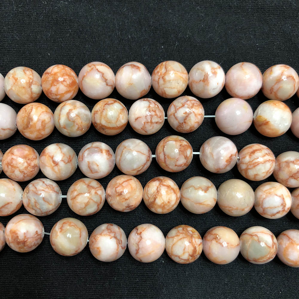 Pink Matrix Round Beads 12mm