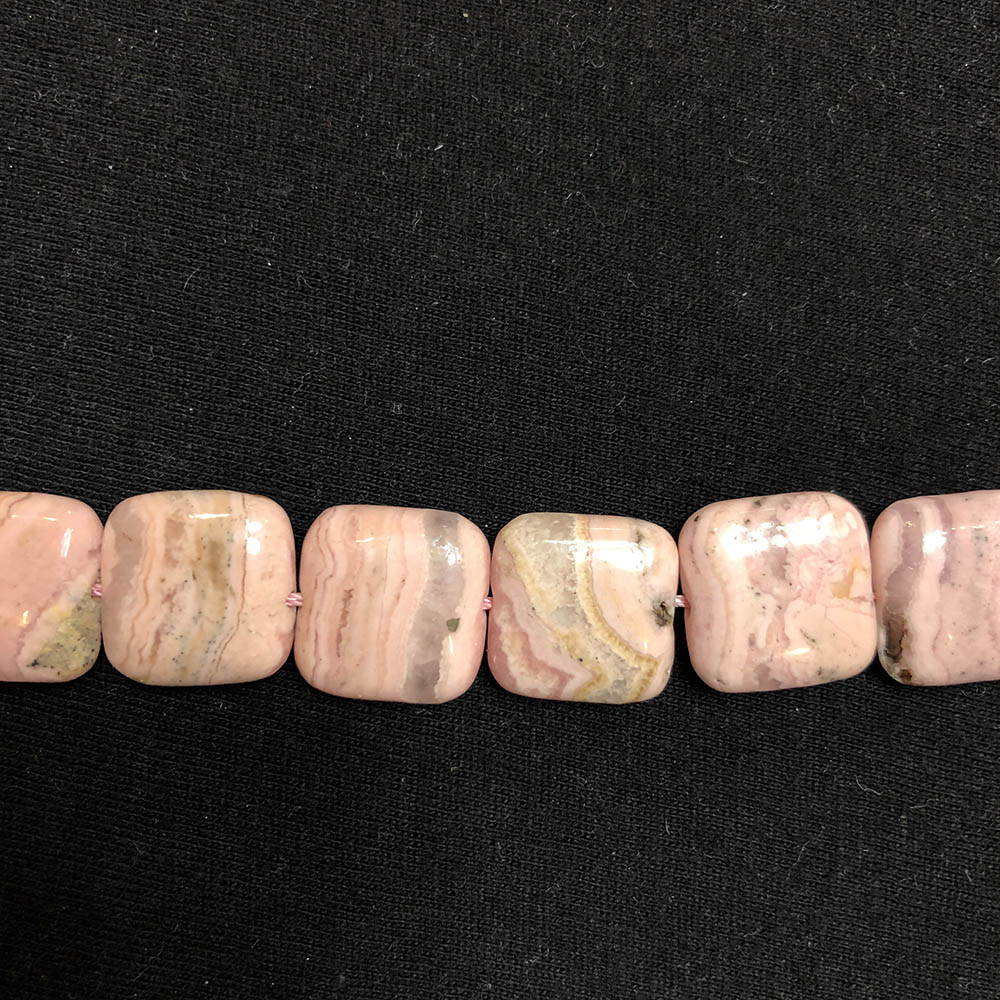 1 strand Light Pink Peru Rhodochrosite Square Disc Beads 14mm x 14mm.