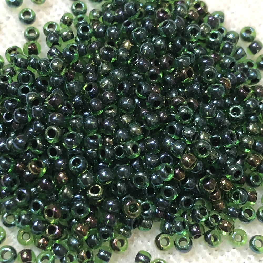 11/0 Dark Green Lined Green AB 338C Japanese Seed Beads