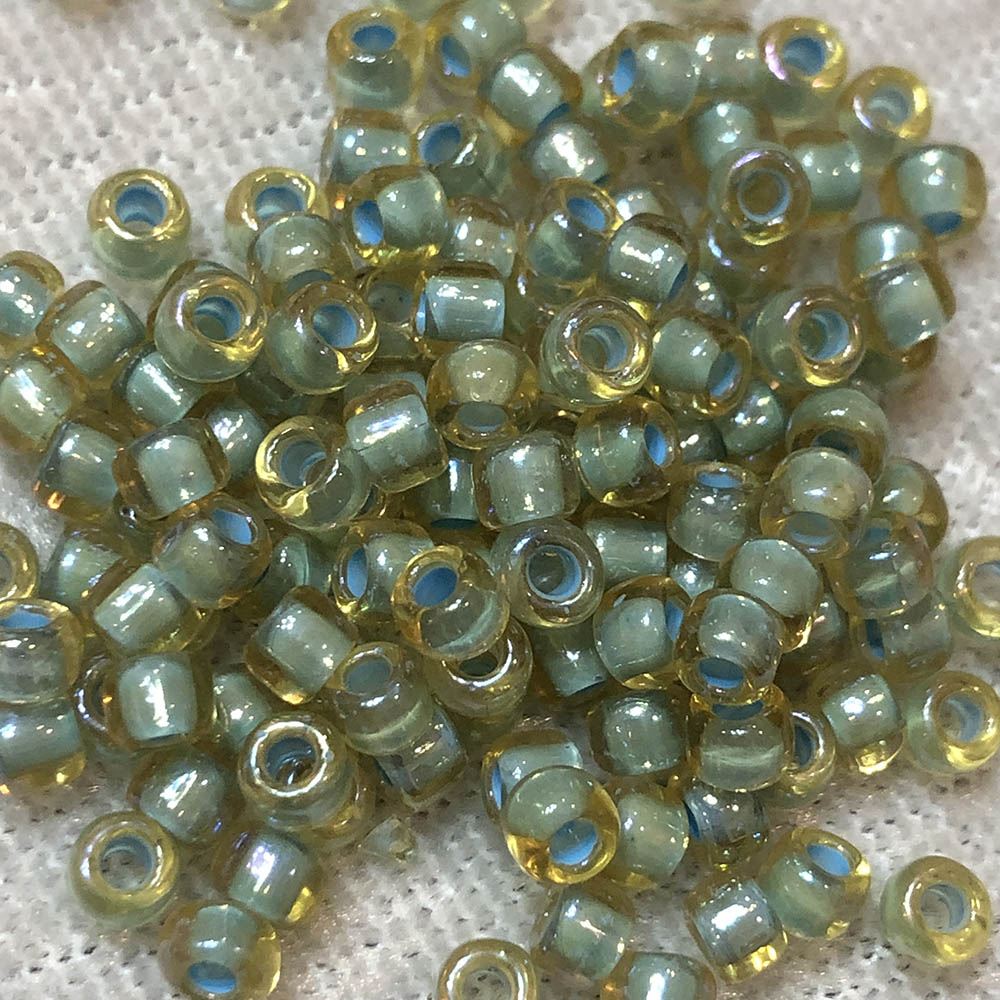 6/0 Transparent Topaz Green Color Lined 356F Japanese Seed Beads