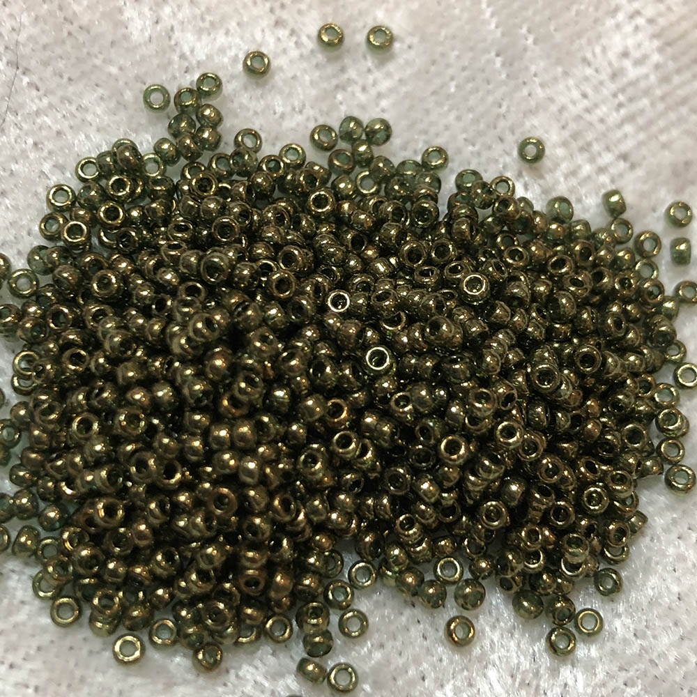 15/0 Olive Green Gold Luster 307 Japanese Seed Beads