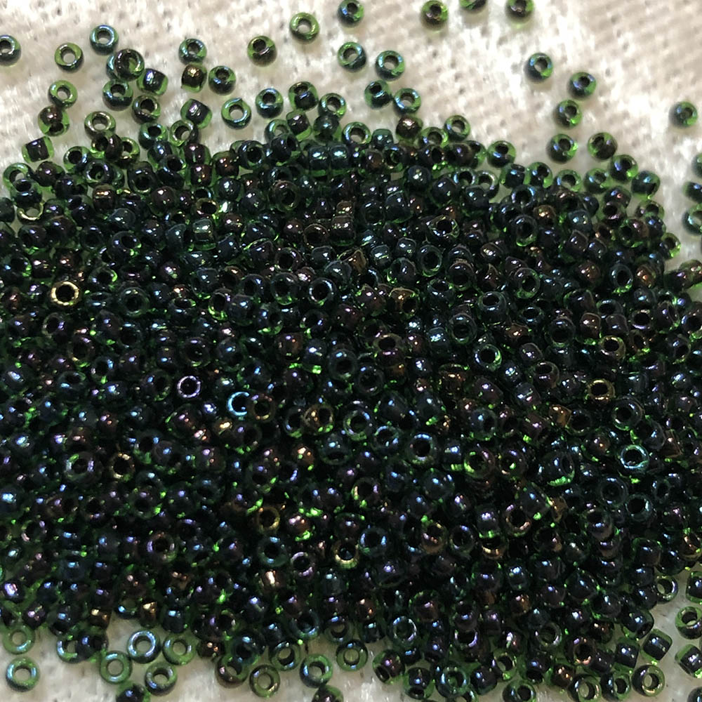 15/0 Dark Green Lined Green AB 338C Japanese Seed Beads