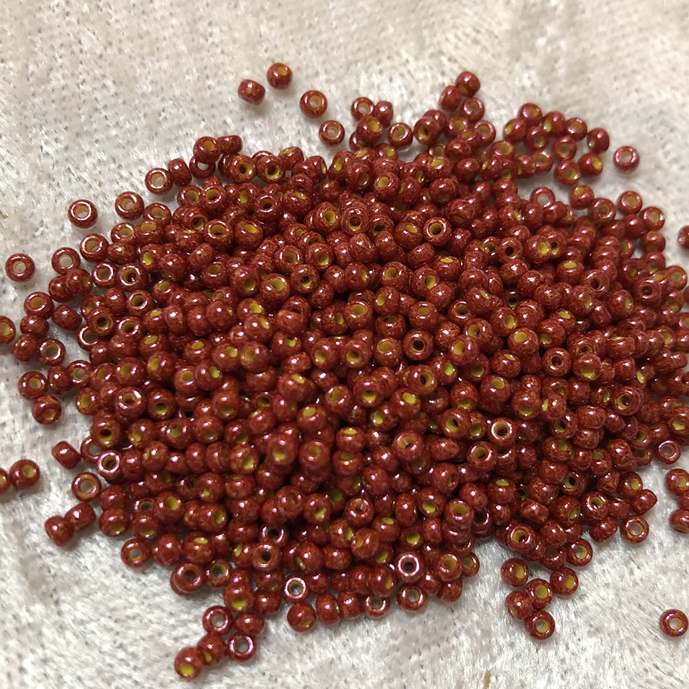 11/0 Opaque Brick Red Yellow Lined 432D Japanese Seed Beads