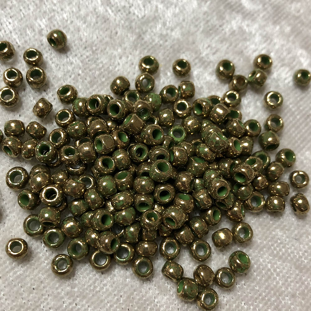 6/0 Gilded Marble Green 1702 Japanese Seed Beads