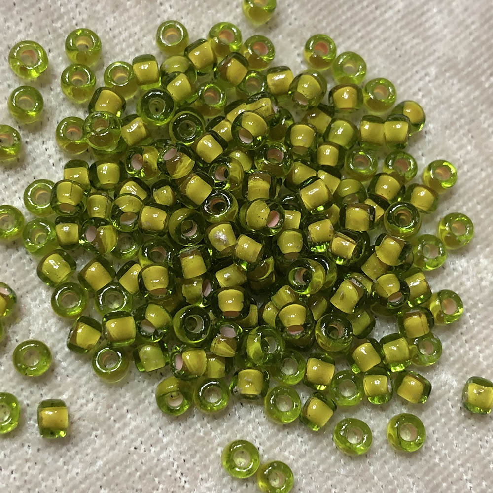 6/0 Transparent Color Lined Lime Green 398G Japanese Seed Beads