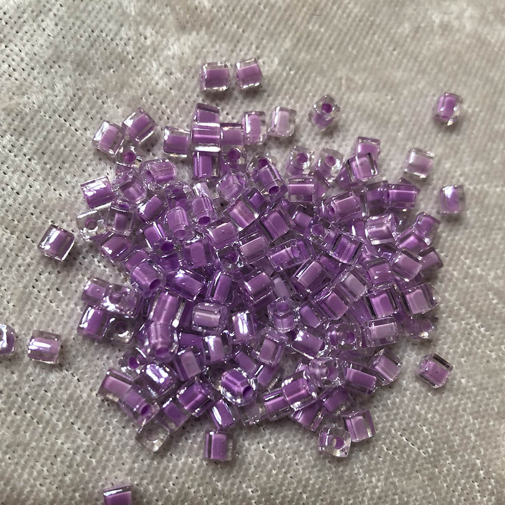 3mm Orchid Lined Crystal 222 Japanese Cube Beads