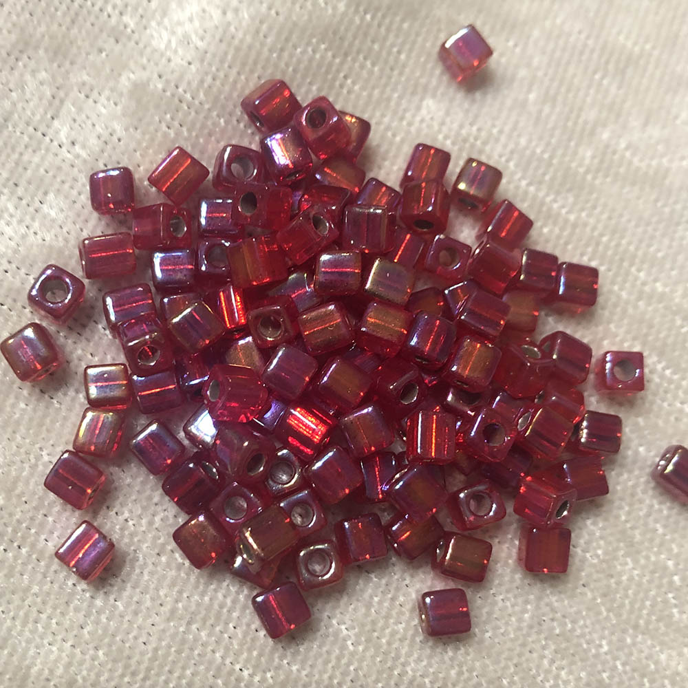 4mm Silver Lined Ruby AB 638 Japanese Cube Beads