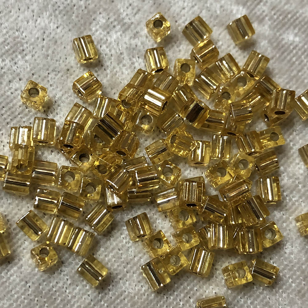 4mm Transparent Silver Lined Gold 3 Japanese Cube Beads