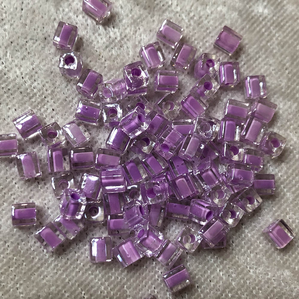 4mm Orchid Lined Crystal 222 Japanese Cube Beads