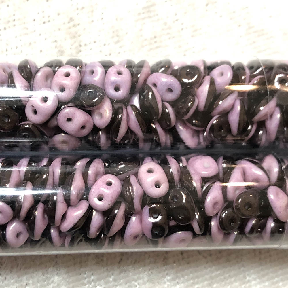 2.5 x 5mm Black/Lilac Duets Czech Glass 2-Hole Seed Beads