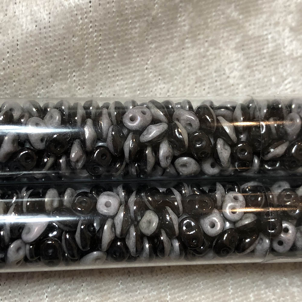 2.5 x 5mm Black/Grey Duets Czech 2-Hole Seed Beads