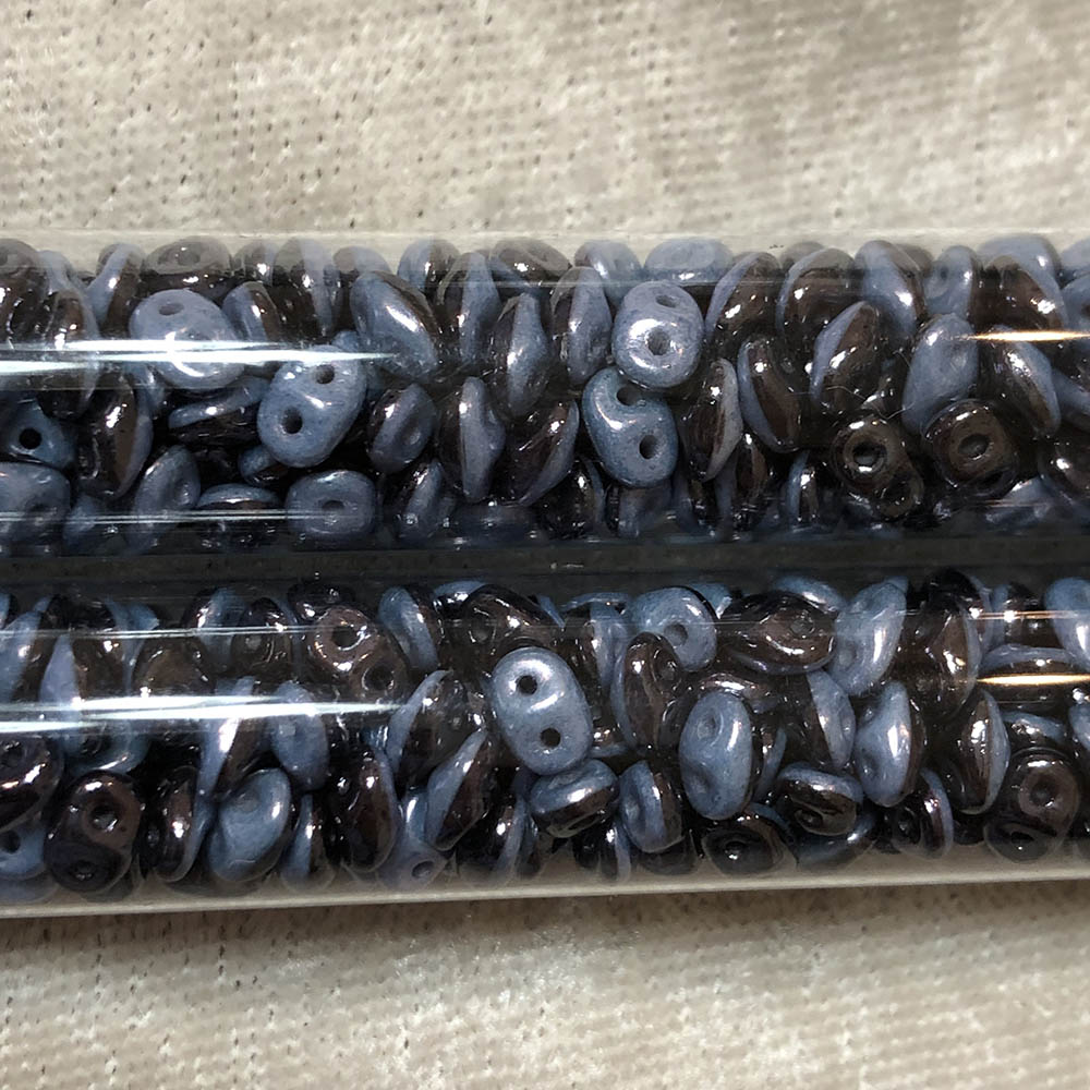 2.5 x 5mm Black/Blue Duets Czech 2-Hole Seed Beads