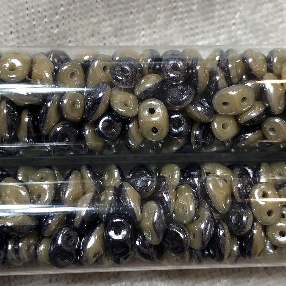 2.5 x 5mm Navy Ivory Luster Duets Czech Glass 2-Hole Seed Beads