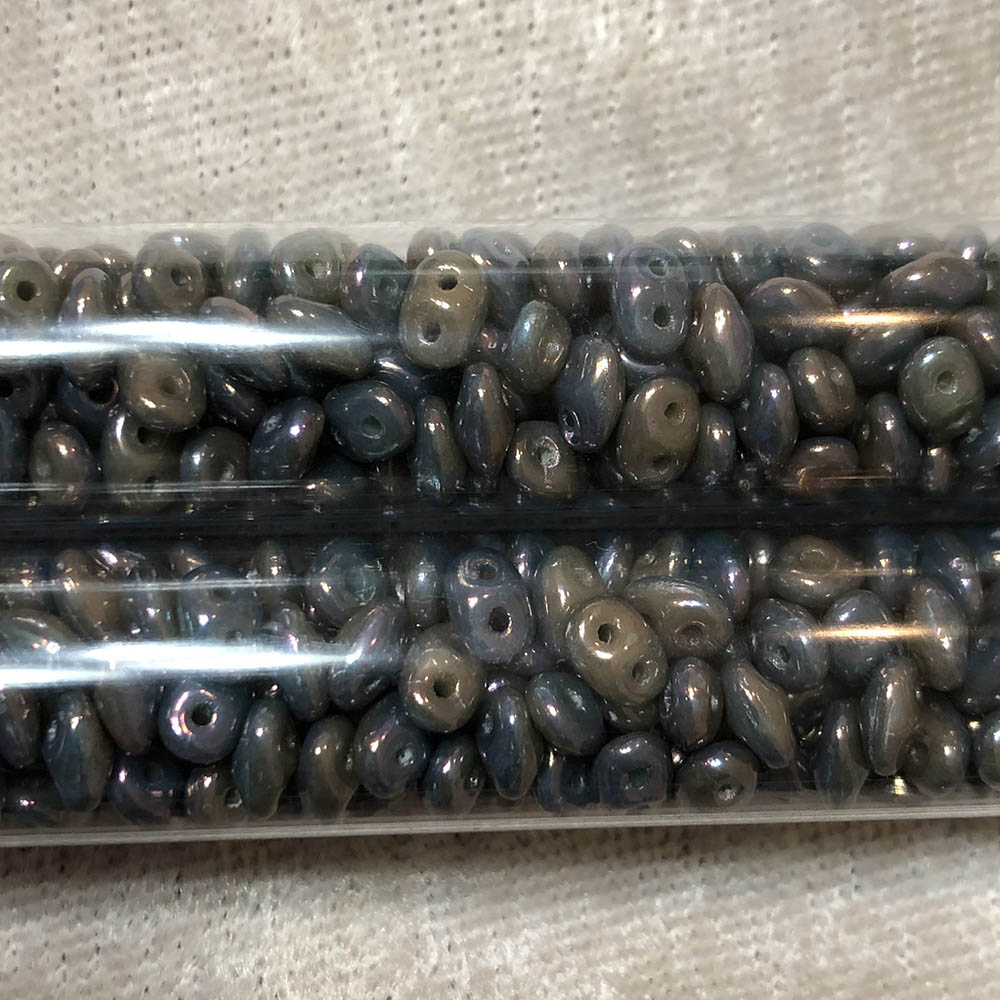 2.5 x 5mm Ivory Nebula Duets Czech Glass 2-Hole Seed Beads