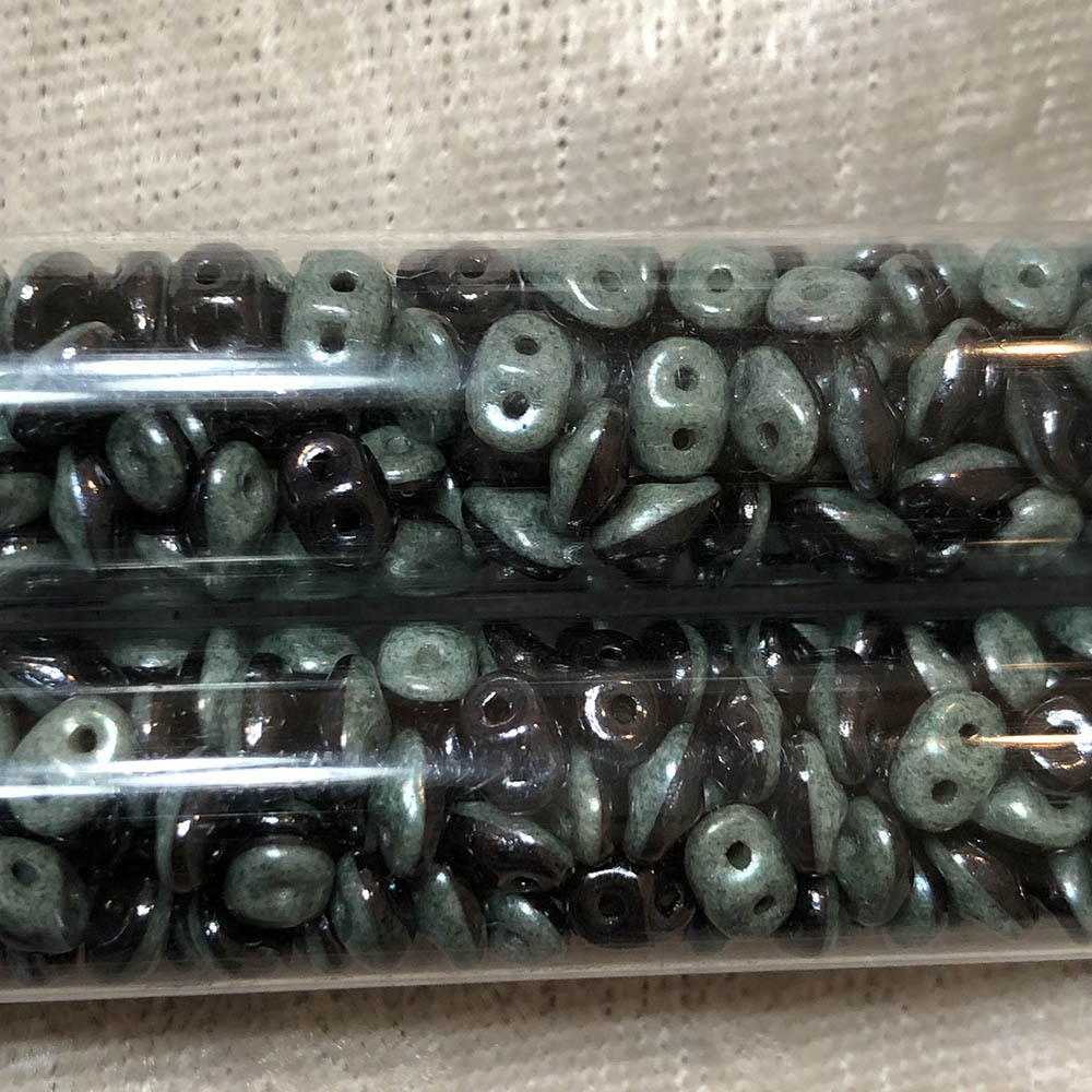 2.5 x 5mm Black/Green Duets Czech 2-Hole Seed Beads