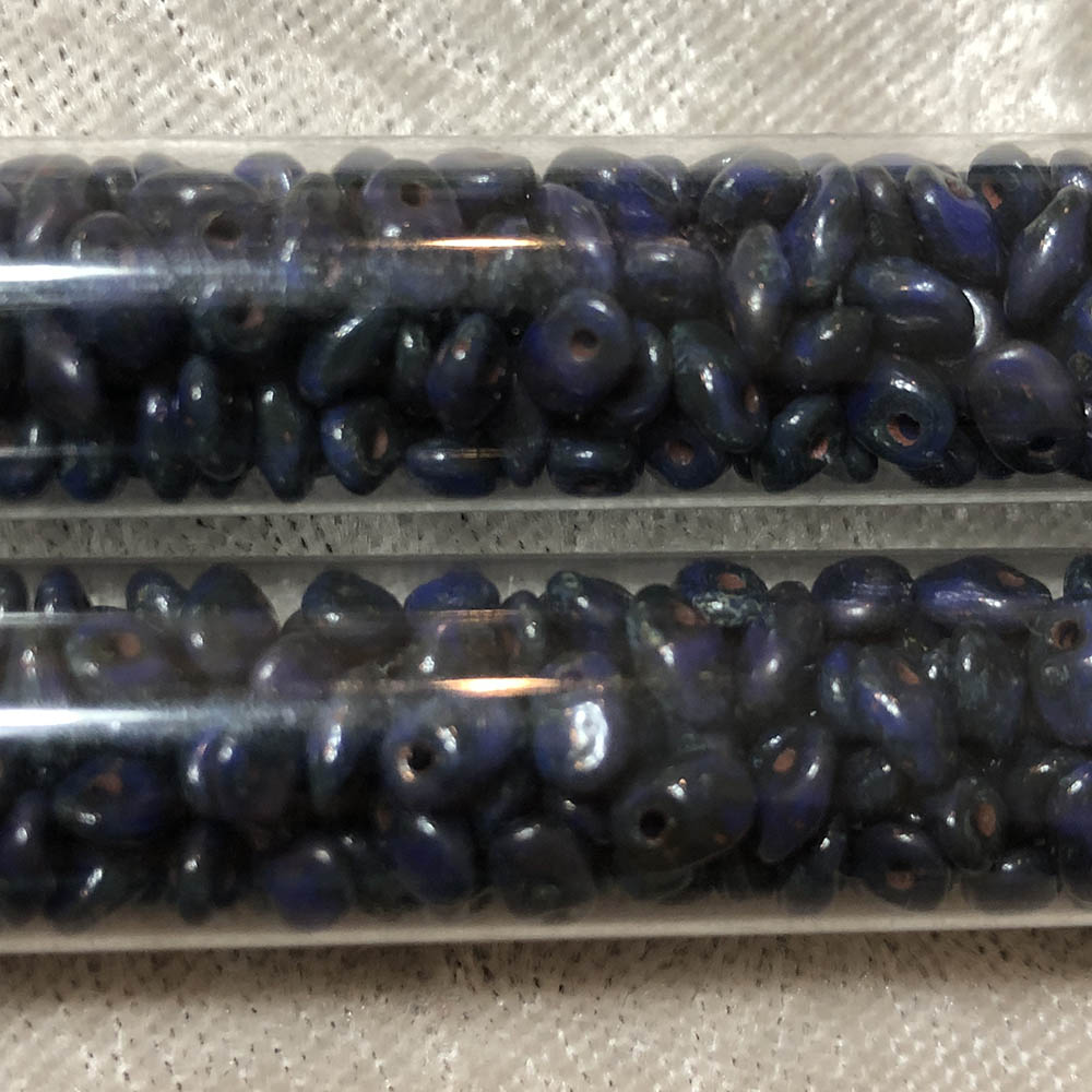 2.5 x 5mm Opaque Blue Travertine SuperUno Czech Glass 1-Hole Seed Beads