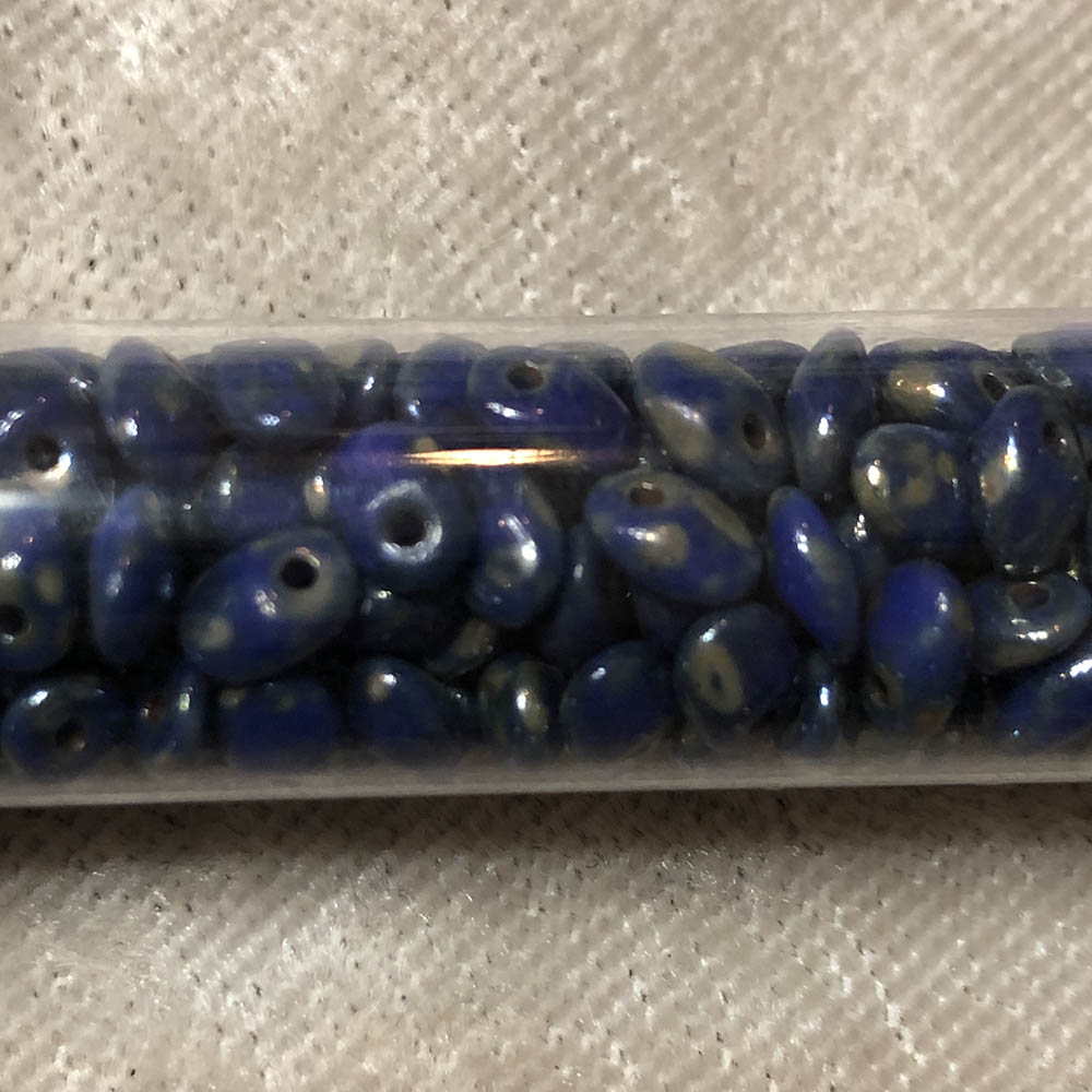 2.5 x 5mm Blue Picasso SuperUno Czech Glass 1-Hole Seed Beads