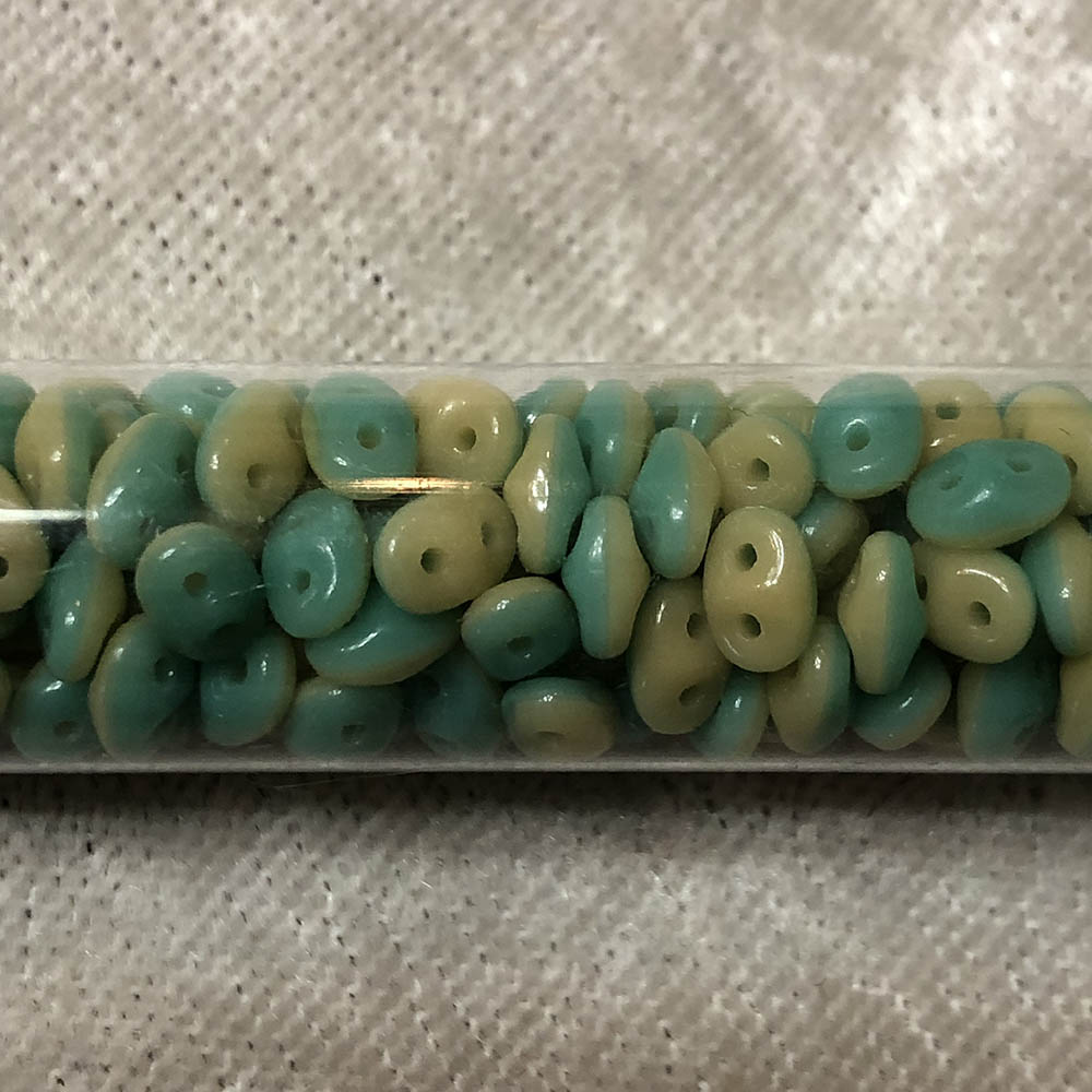 2.5 x 5mm Green Turquoise Ivory Opaque Duets Czech Glass 2-Hole Seed Beads