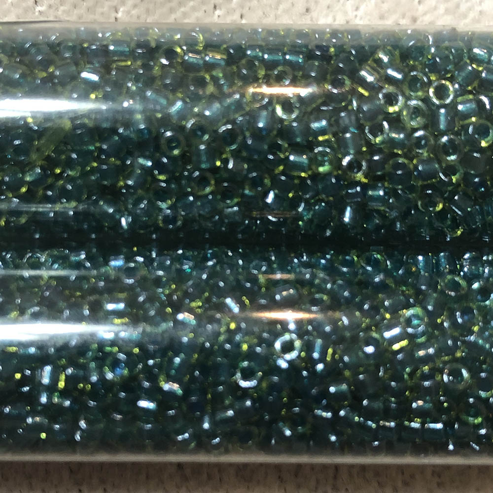 Chartreuse Lined Dark Teal Sparkle 0919 Japanese Glass Delica Beads