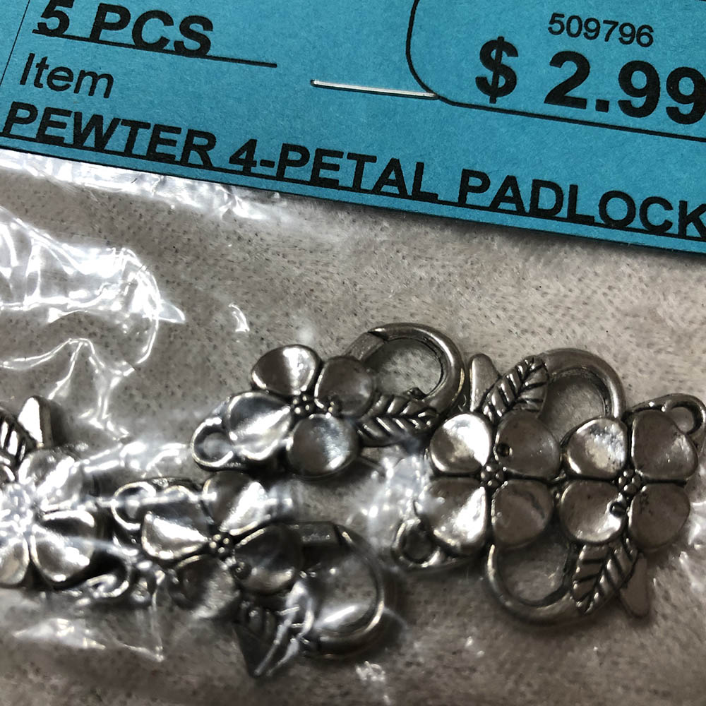 Pewter 4-Petal Padlock Clasp