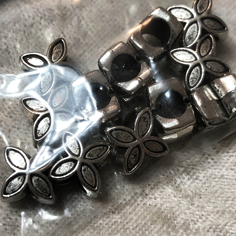 Pewter Large Hole 4-Petal Flower Beads