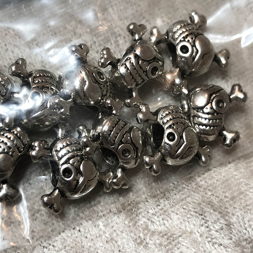 Pewter Large Hole Skull & Crossbones Beads