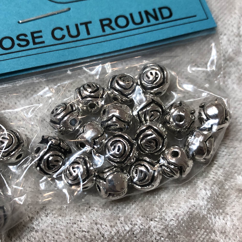 Pewter Rose Cut Round Beads