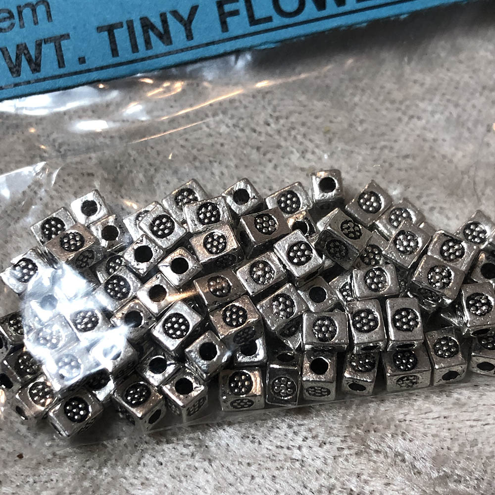 Pewter Tiny Flowered Cube Beads