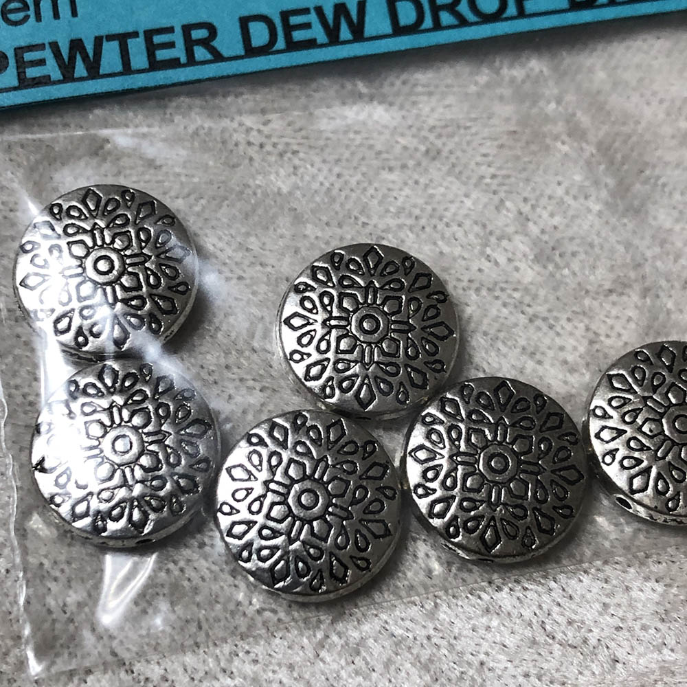 Pewter Dew Drop Disc Beads