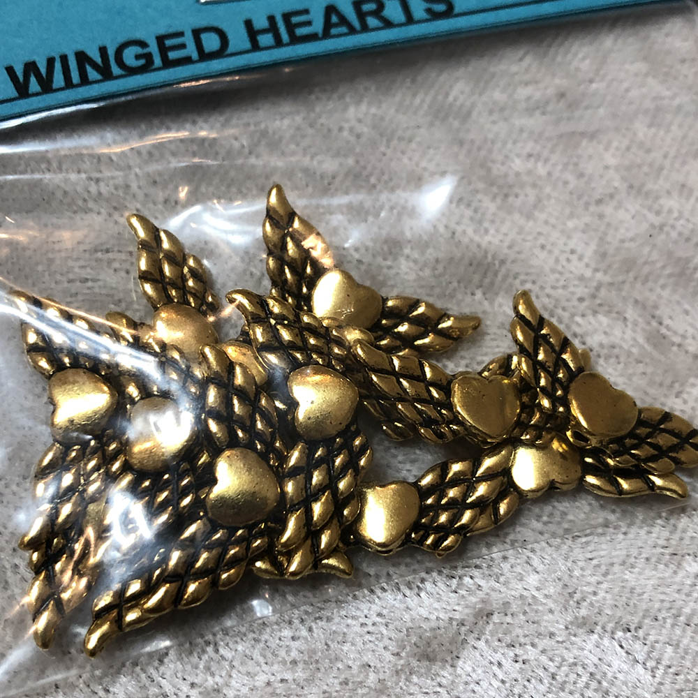 Gold Plated Winged Heart Beads