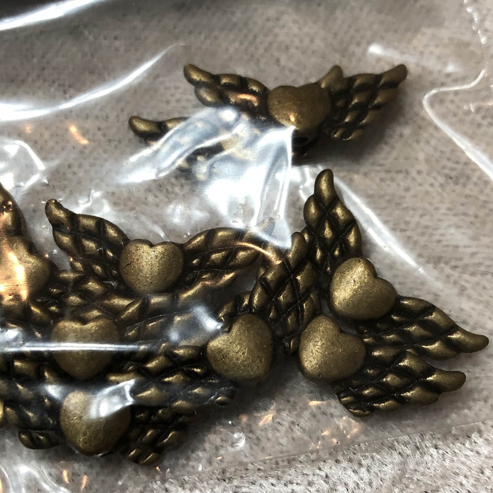 Antique Brass Winged Heart Beads