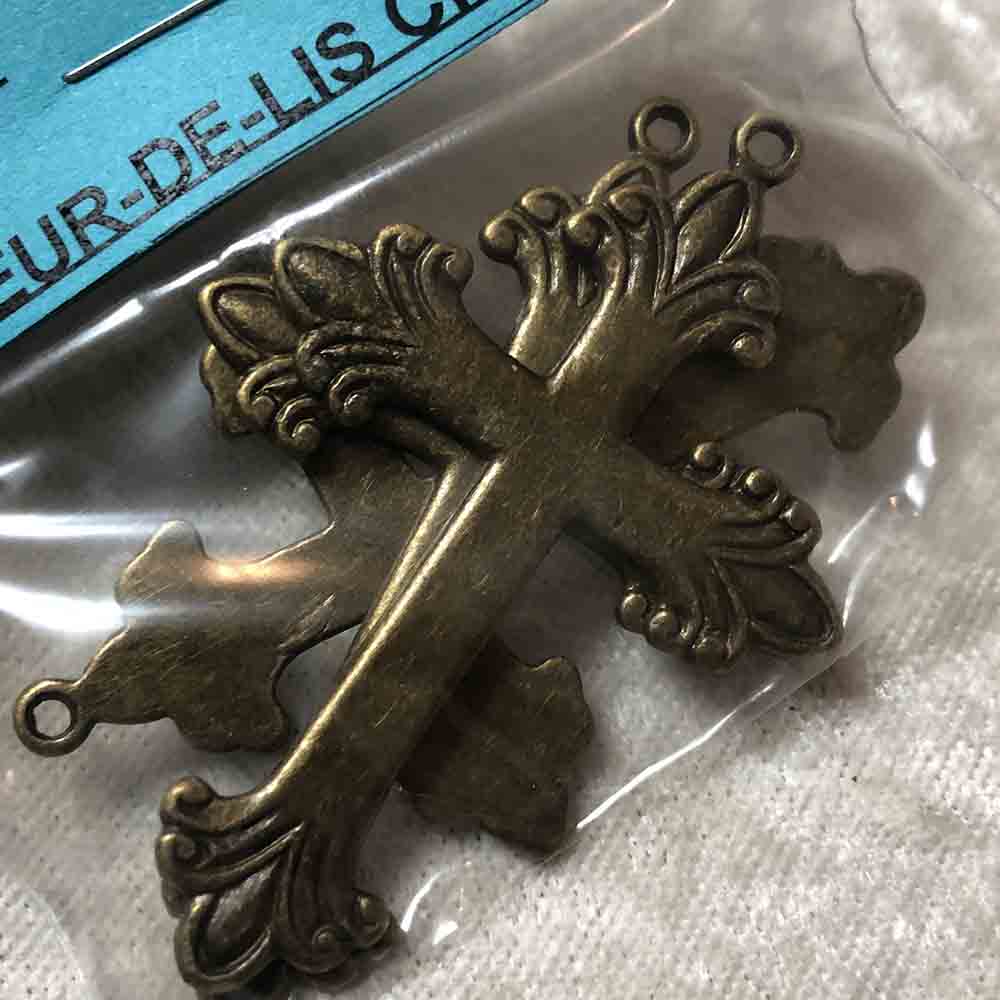 Antique Brass Fleur-de-Lis Cross Pendants