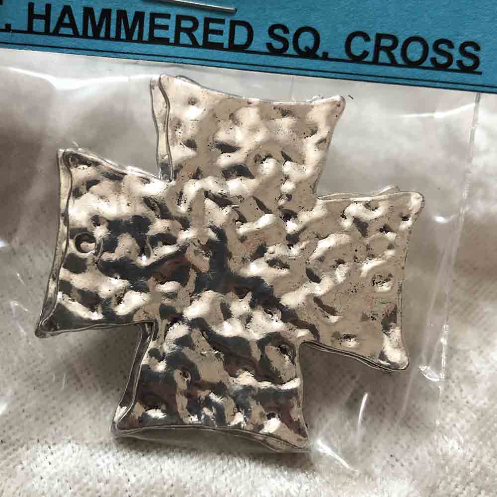 Pewter Hammered Square Cross Pendants