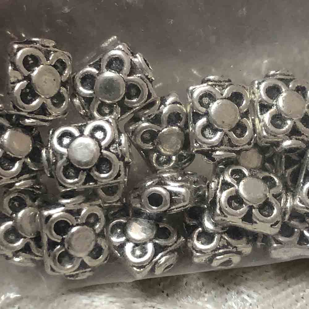 Pewter "Atomic" Flower Square Beads