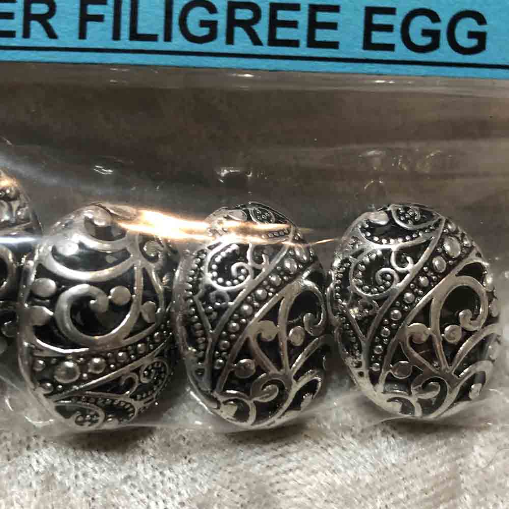 Pewter Large Filigree Egg Beads