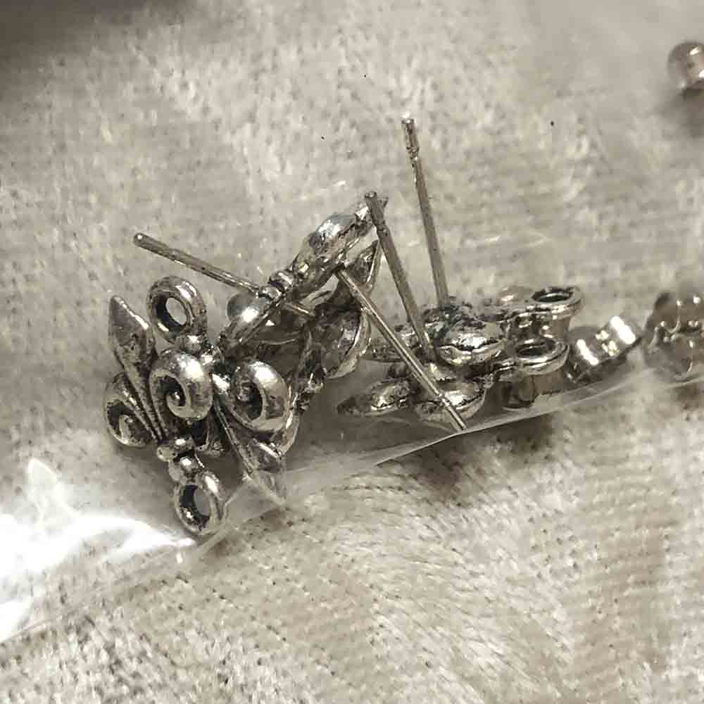 Pewter Fleur-De-Lis Earring Post with Drop