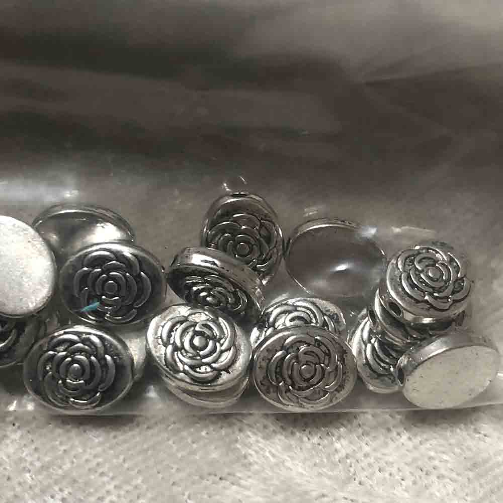 Pewter Oval Rose Embossed Beads