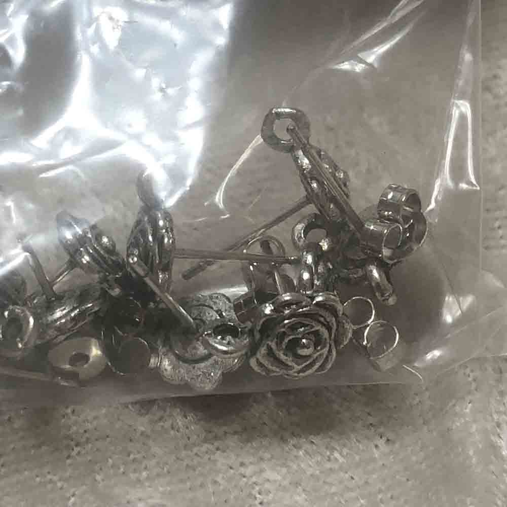 Pewter Rose Earring Posts with Drops