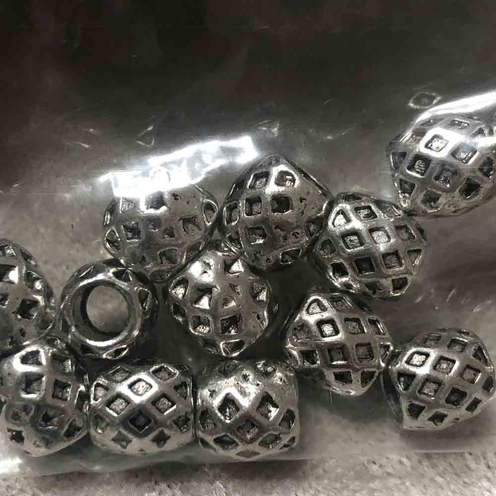 Pewter Large Hole Waffle Barrel Beads