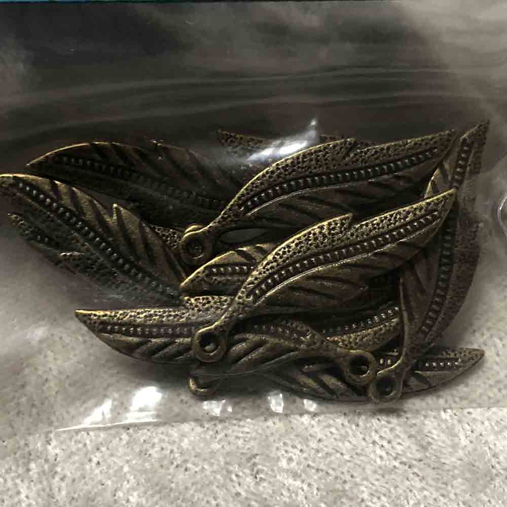 Antique Brass Leaf or Feather Metal Charms