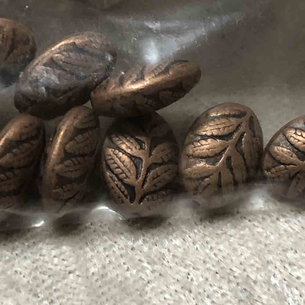 Antique Copper Leaf Motif Oval Beads