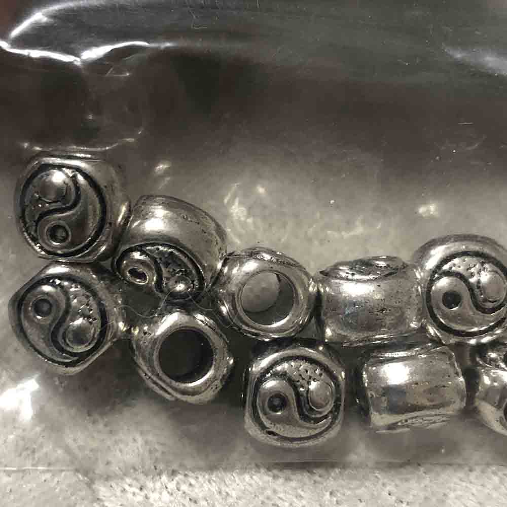 Pewter Large Hole Yin Yang Beads