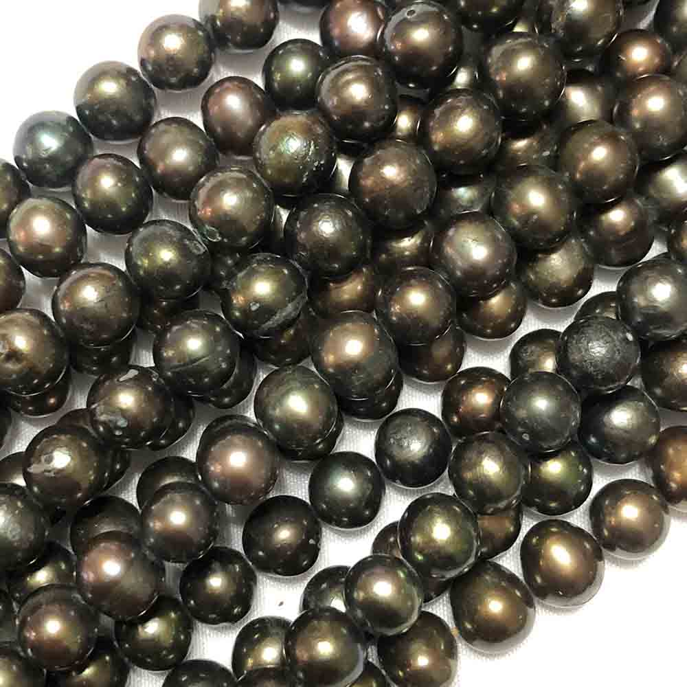 Large Medium Green Bronze Round Cultured Pearls