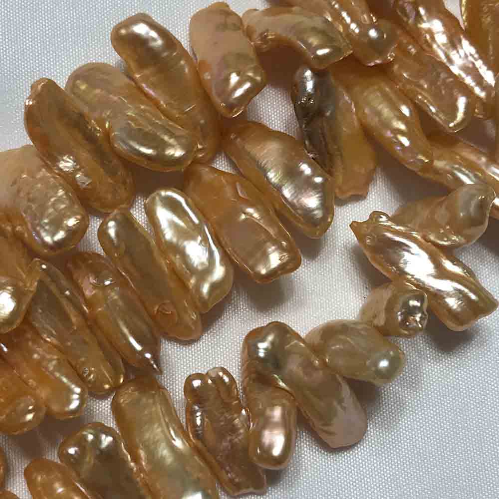 Large Orange Cream Irregular Side Drilled Rectangle Cultured Pearls