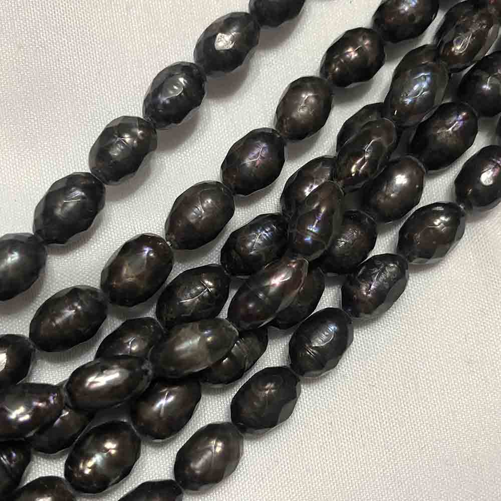 Medium Dark Cranberry Faceted Rice Shaped Cultured Pearls