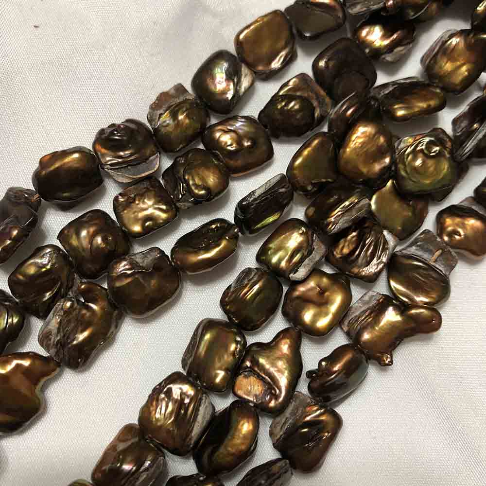 Medium Bronze Irish Flat Square Shape Cultured Pearls