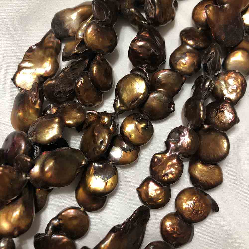 Large Coffee Irregular 2 Fused Pearl Disc Shape Cultured Pearls