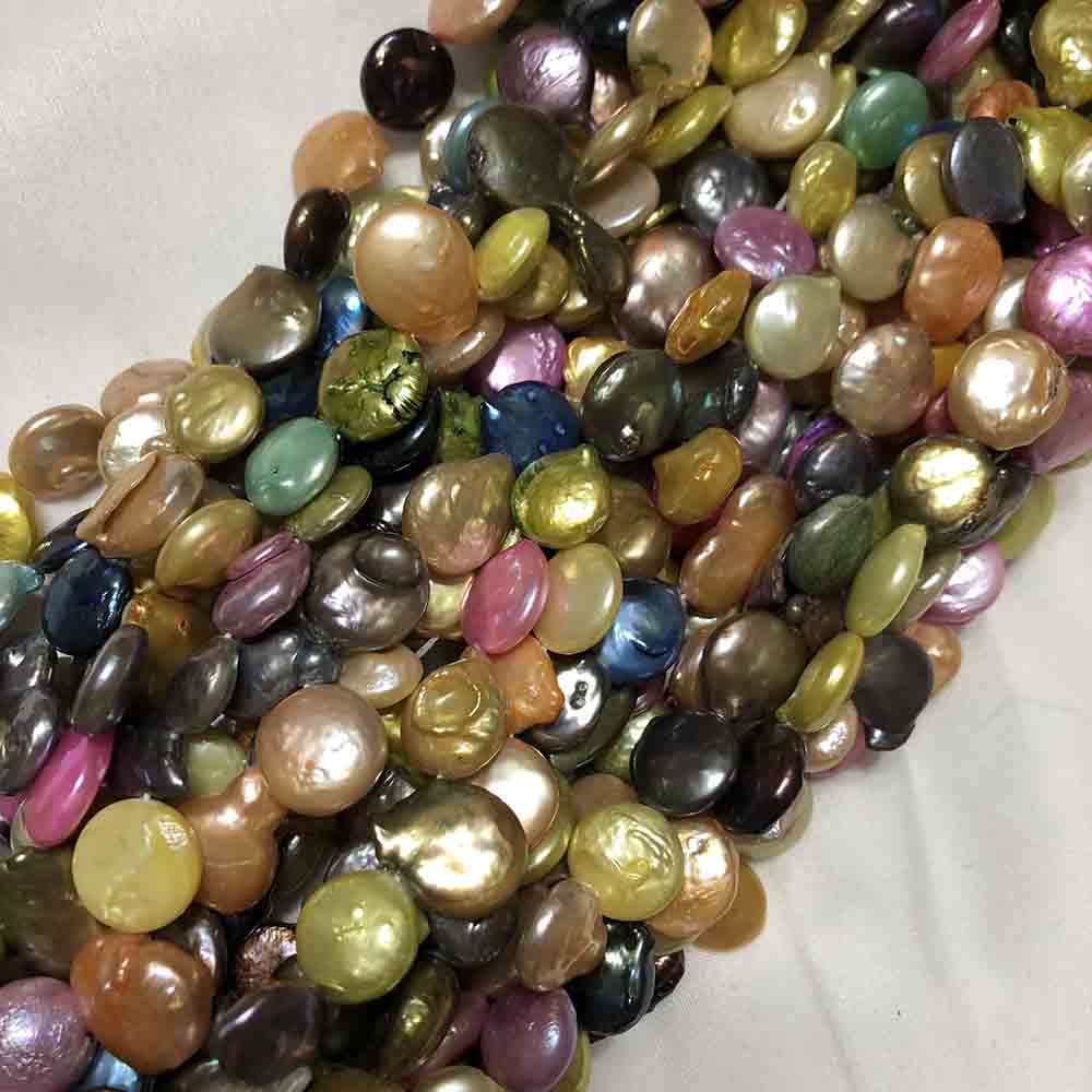 Medium Bright Multi Colored Irregular Disc Shaped Cultured Pearls