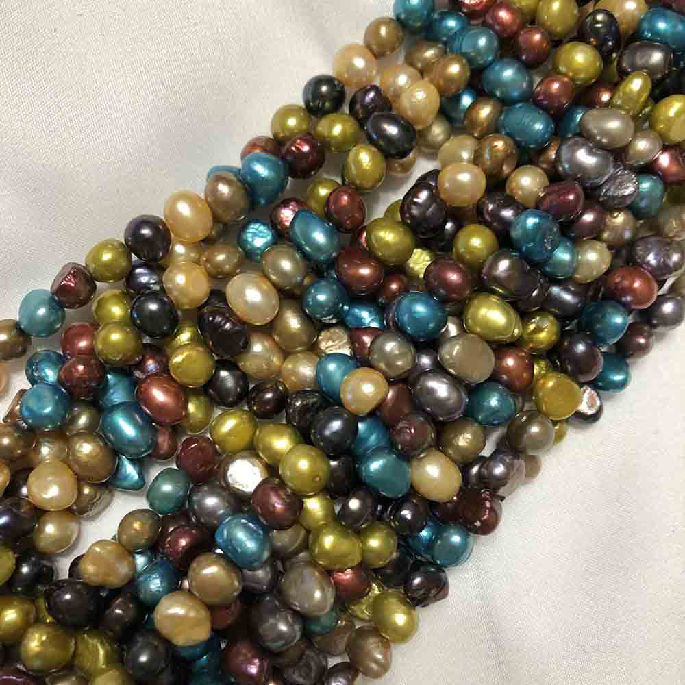 Medium Small Multi Colored Irregular Side Drilled Oblong Shape Cultured Pearls