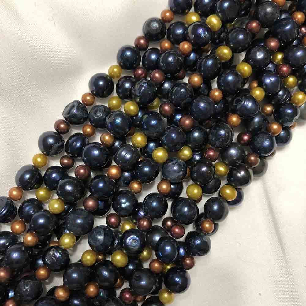 Multi Size Blue Yellow Orange Irregular Round Cultured Pearls